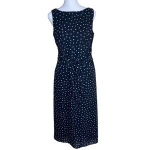 Vintage 90s Y2K Virgo Black Polka Dot Maxi Dress Tie Front Boat Neck Sz 10 P